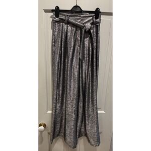 CHRISTOPHER KANE Lamé-effect Wide-leg Trousers In Silver Size S/M